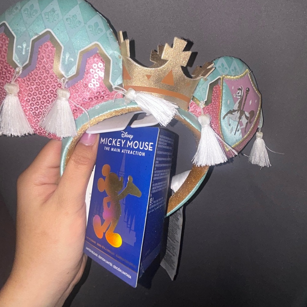 Disney Pink and Gold Plush Headband with Mushrooms and Crown